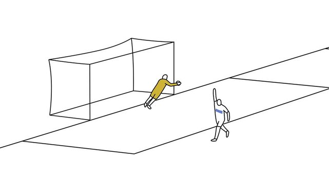 France Penalty Goal in 2D Animation. Hand Drawn Animation Football