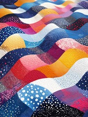Fototapeta premium Handmade quilt featuring beautiful ocean-themed patterns and textures capturing coastal serenity