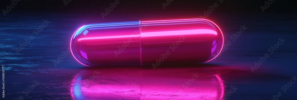 Aufkleber Floating neon cyberpunk pill in a dark void with futuristic lighting that enhances sci fi medical aesthetics Generative AI
