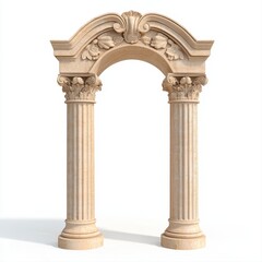 Grand stone arch rising elegantly above a serene natural setting with sunlight streaming through the structure