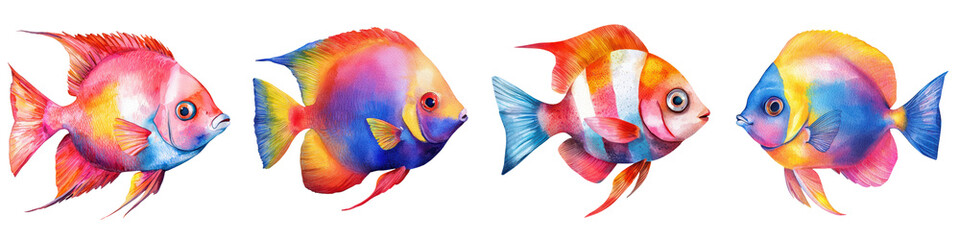 Colorful and Vibrant Tropical Fish Swimming in an Underwater Aquarium or Ocean Scene  Exotic Iridescent and Mesmerizing Underwater Ecosystem with Diverse Marine Life