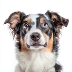 Fototapeta premium An adorable dog positioned against a pure white background showcasing its playfulness and unique character in a portrait