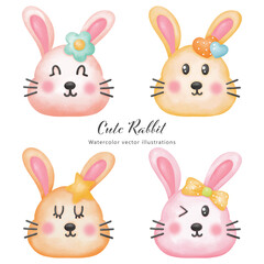Cute rabbit watercolor vector illustration