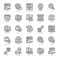 Sale and Shop Icon pack for your website, mobile, presentation, and logo design. Sale and Shop Icon outline design. Vector graphics illustration and editable stroke.