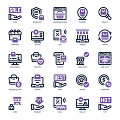 Sale and Shop Icon pack for your website, mobile, presentation, and logo design. Sale and Shop Icon dual tone design. Vector graphics illustration and editable stroke.