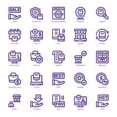 Sale and Shop Icon pack for your website, mobile, presentation, and logo design. Sale and Shop Icon line basic color design. Vector graphics illustration and editable stroke.