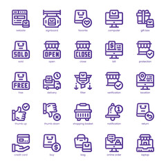 Shopping and Commerce Icon pack for your website, mobile, presentation, and logo design. Shopping and Commerce Icon line basic color design. Vector graphics illustration and editable stroke.