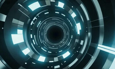 A neon-lit sci-fi tunnel with glowing lights and depth, creating a futuristic and immersive digital effect. Perfect for technology, cyberpunk, and virtual reality visual - Powered by Adobe