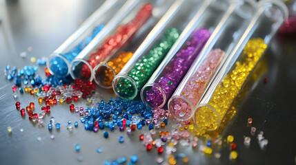 of digital graphs and fluctuating waveforms displaying random scientific data on a futuristic screen 