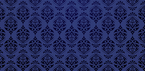 Seamless damask floral patterned dark blue colors backgrounds for decorative backdrops can be used wallpaper, pattern fills, web page, surface textures, book cover, fabrics, textiles tiles, invitation