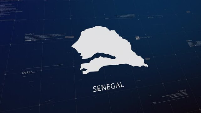 Senegal country map comes to life with cinematic panning, unveiling key details, the capital, and slogan, providing an engaging background for corporate and commercial use