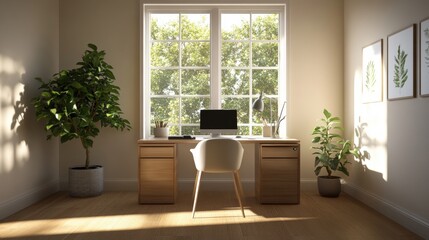 Stylish desk and window in a sleek home office creating a bright and inspiring workspace for enhanced productivity