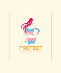 Protect Trans Joy Minimalist Vector Illustration with Confident Feminine Silhouette in Trans Pride Colors