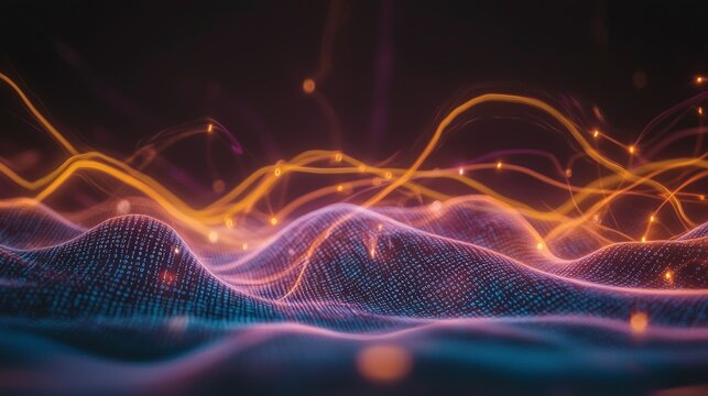 Futuristic Data Waves  Abstract Digital Binary Code Background