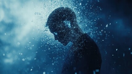 Obraz premium Futuristic silhouette of a human shaped by digital particles in a high tech political landscape Generative AI