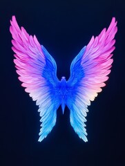 Obraz premium Celestial Wings of Light - A vibrant of a pair of luminous wings, radiating pink, blue and purple hues against a dark background