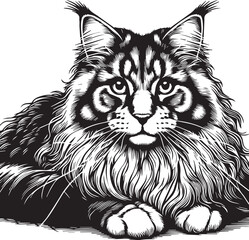 Maine coon cat vector in black and white