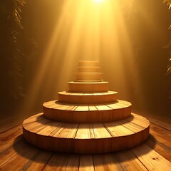 Obraz premium Bamboo Podium with Warm Golden Lighting