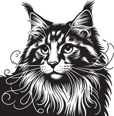 Maine coon cat vector in black and white