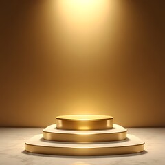 Illuminated Golden Metallic Podium on Marble