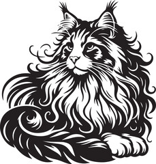 Maine coon cat vector in black and white