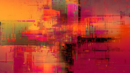 Obraz premium digital design with overlapping layers of glitch effects, random pixels, and abstract distortions 