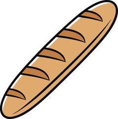 Stylized Baguette Vector, Tan and Black, High-Quality Food Design for Culinary Illustrations
