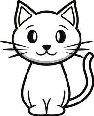 Cute Cartoon Cat Vector, Black Outline, High-Quality Whimsical Design for Kids Illustrations