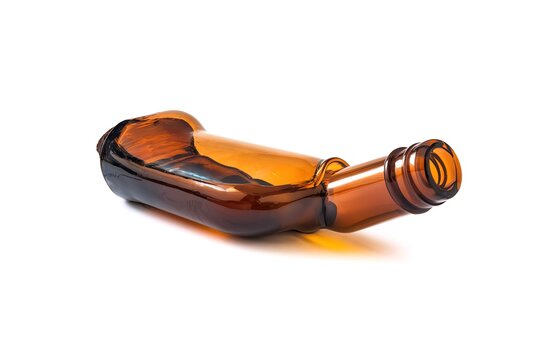 Brown bottle seems to be liitle bit unshaped isolated on white background