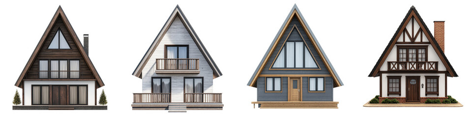 Obraz premium Charming Alpine Style Timber Frame Cottage Nestled in Scenic Mountain Landscape with Rustic Wood Exterior Pitched Roof