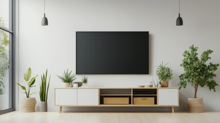 Modern wall-mounted tv displayed in a stylish living room setting emphasizing minimalist design and functional elegance