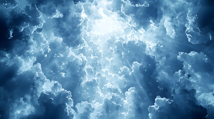 Beautiful image depicting fluffy clouds with bright sunlight shining