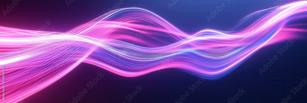 Poster Glowing neon lines create a smooth abstract composition on a white background with a futuristic touch Generative AI