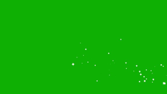 White glitter sparkles in curve path with green screen background