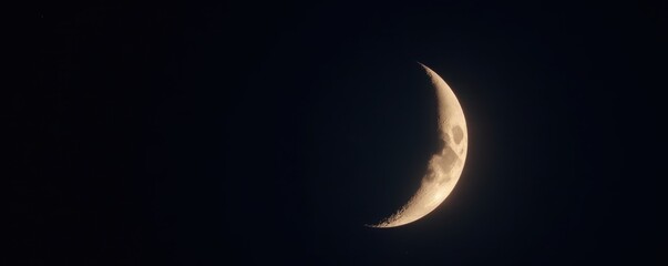 Sharp crescent moon, bright sliver in deep black expanse , cosmos, silver