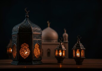 Fototapeta premium Ornate lanterns illuminating a tranquil scene