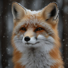 Fototapeta premium A close-up of a fox in a snowy forest, its fur blending with the surroundings