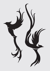 Two Lovely Birds, Abstract Silhouette Illustration