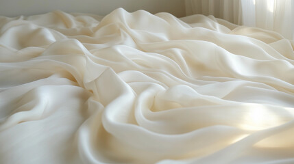 Obraz premium Softly Draped Luxury: An image that evokes a feeling of luxurious comfort. The soft folds of creamy white fabric lie in a gentle heap, suggesting a sense of serenity and indulgence.
