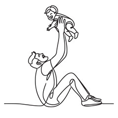 Fototapeta premium continuous one single black line art doodle drawing of Dad and daughter sharing a heartfelt hug illustration