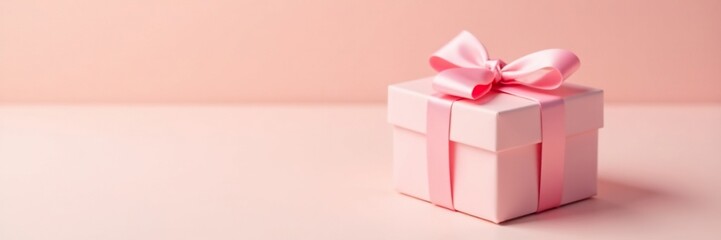 Obraz premium Pastel pink present box on a cream background, box, delicate gift box