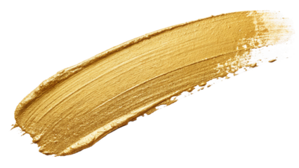 shimmering gold paint stroke makeup swatch isolated on white