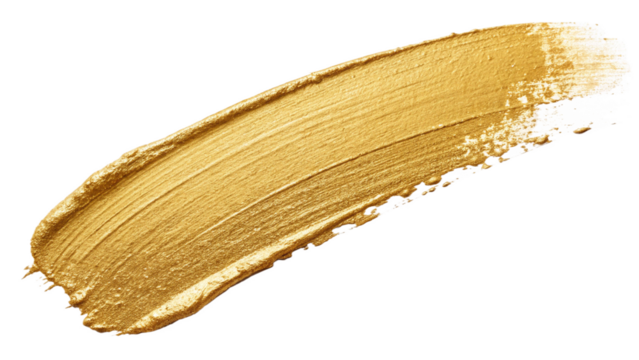 shimmering gold paint stroke makeup swatch isolated on white