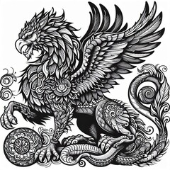 Fototapeta premium Mythological Creature Bold outlines of a griffin dragon or phoen