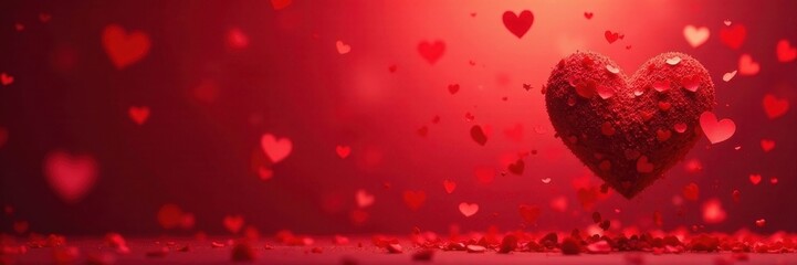 Obraz premium Red heart confetti bursts outwards, vibrant backdrop , cute, holiday