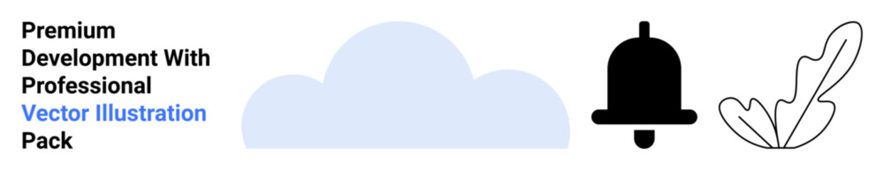 Light blue cloud, black notification bell, and linear leaf graphics. Ideal for apps, notifications, reminders, eco-friendly themes, nature, technology flat landing page banner