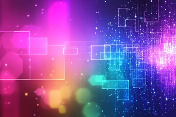 Obraz premium Abstract Network Connection - Vibrant abstract background featuring interconnected glowing squares and lines, representing network connections and data flow