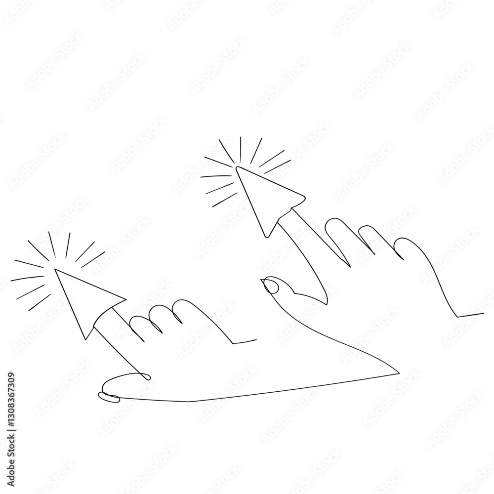 Poster continuous line drawing hand cursor icon set. click icon vector. hand click. pointer