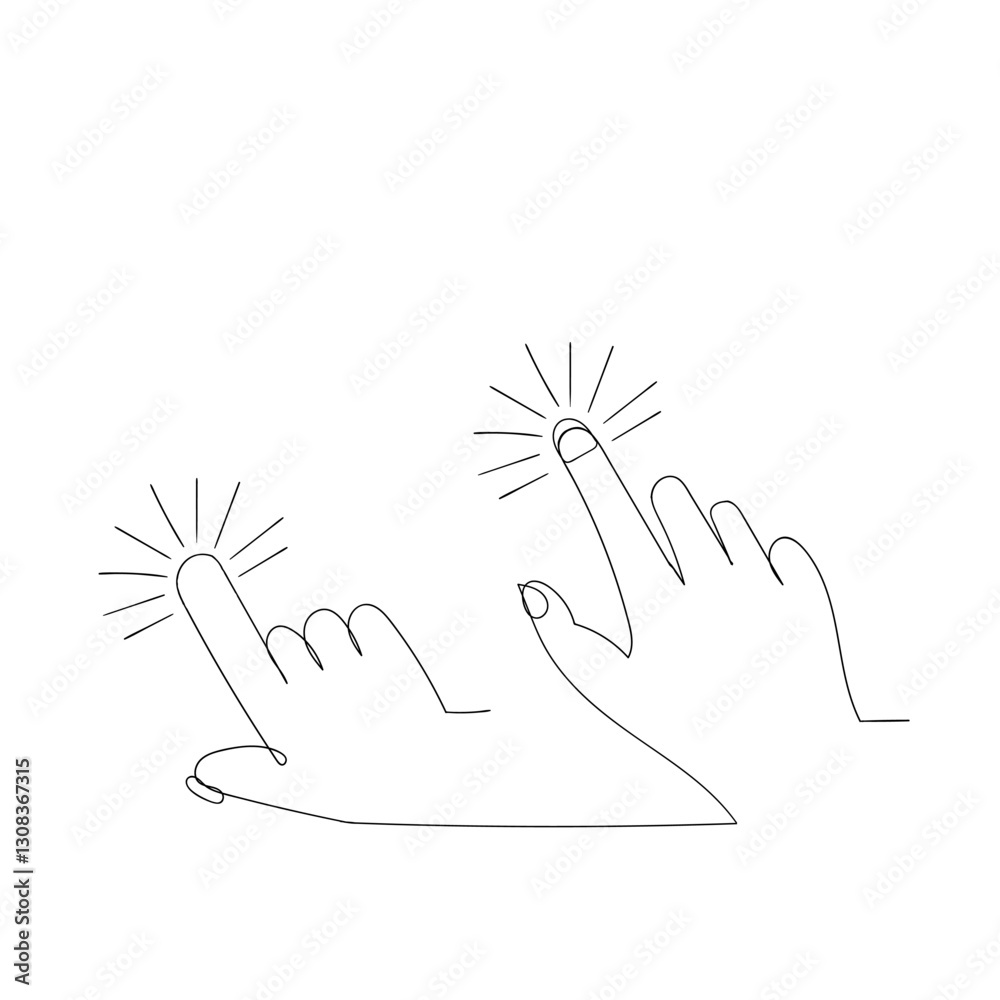 Poster continuous line drawing hand cursor icon set. click icon vector. hand click. pointer