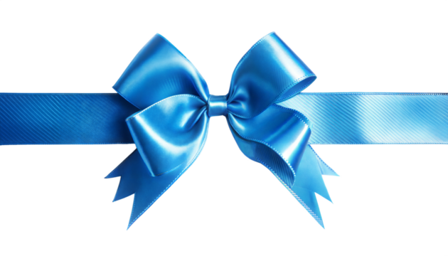 Blue Gift Satin Ribbon and Bow With Transparency Background, Gift Box Ribbon PNG, Blue Gift Box Ribbon